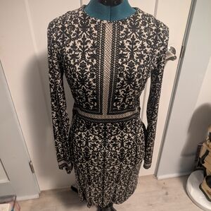 Tory Burch Deborah Silk Damask Long Sleeve Dress